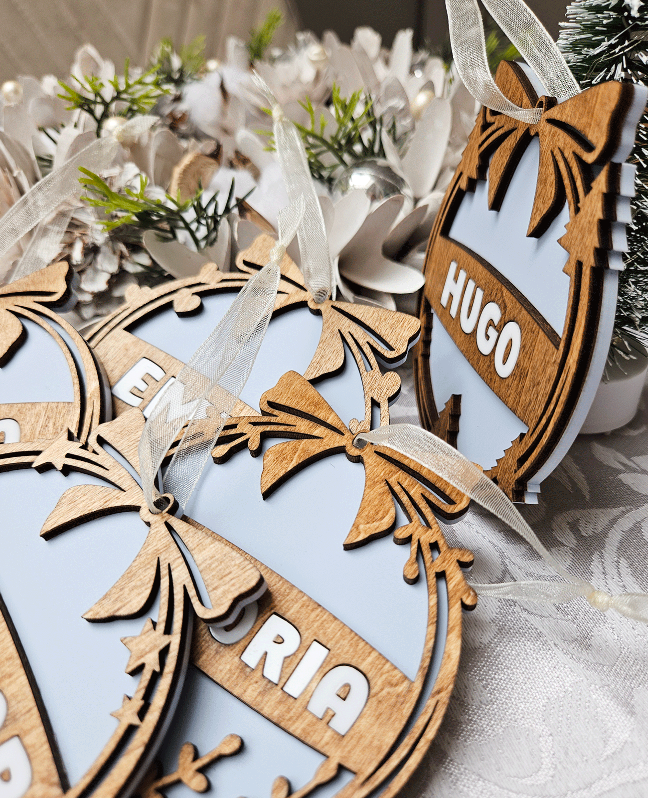 Personalized Christmas Tree Ornament LIGHT BLUE SET OF 5 PCS