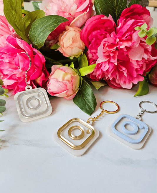 Personalized keychain with Instagram QR code BEIGE