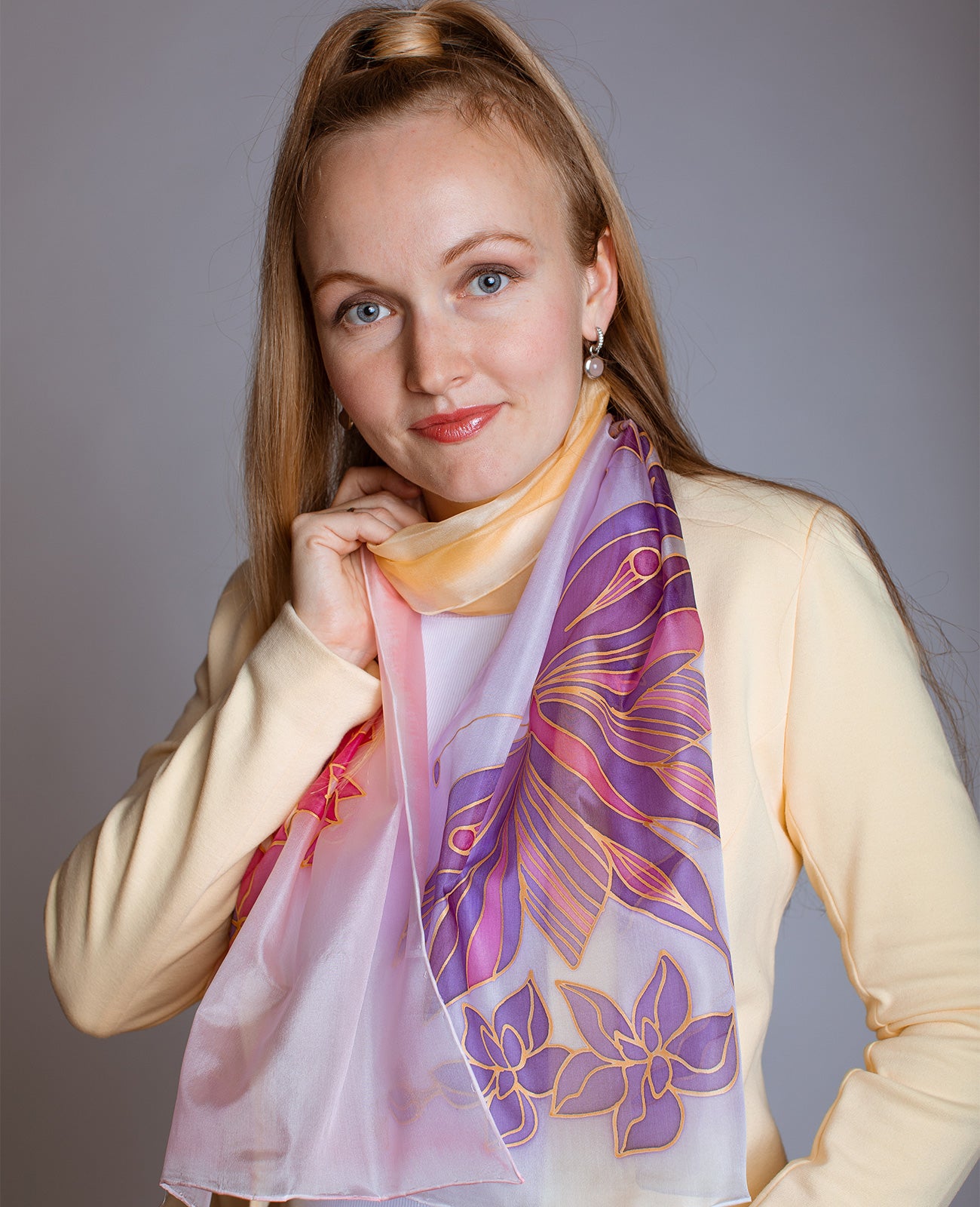 Purple Butterfly Hand Painted Silk Scarf