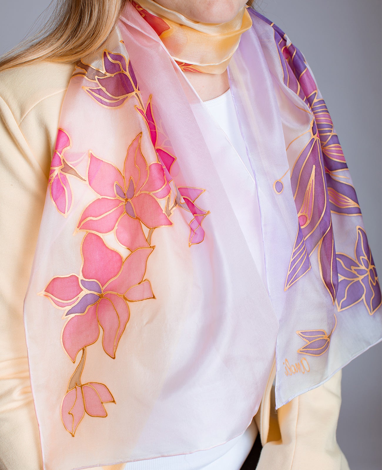 Purple Butterfly Hand Painted Silk Scarf
