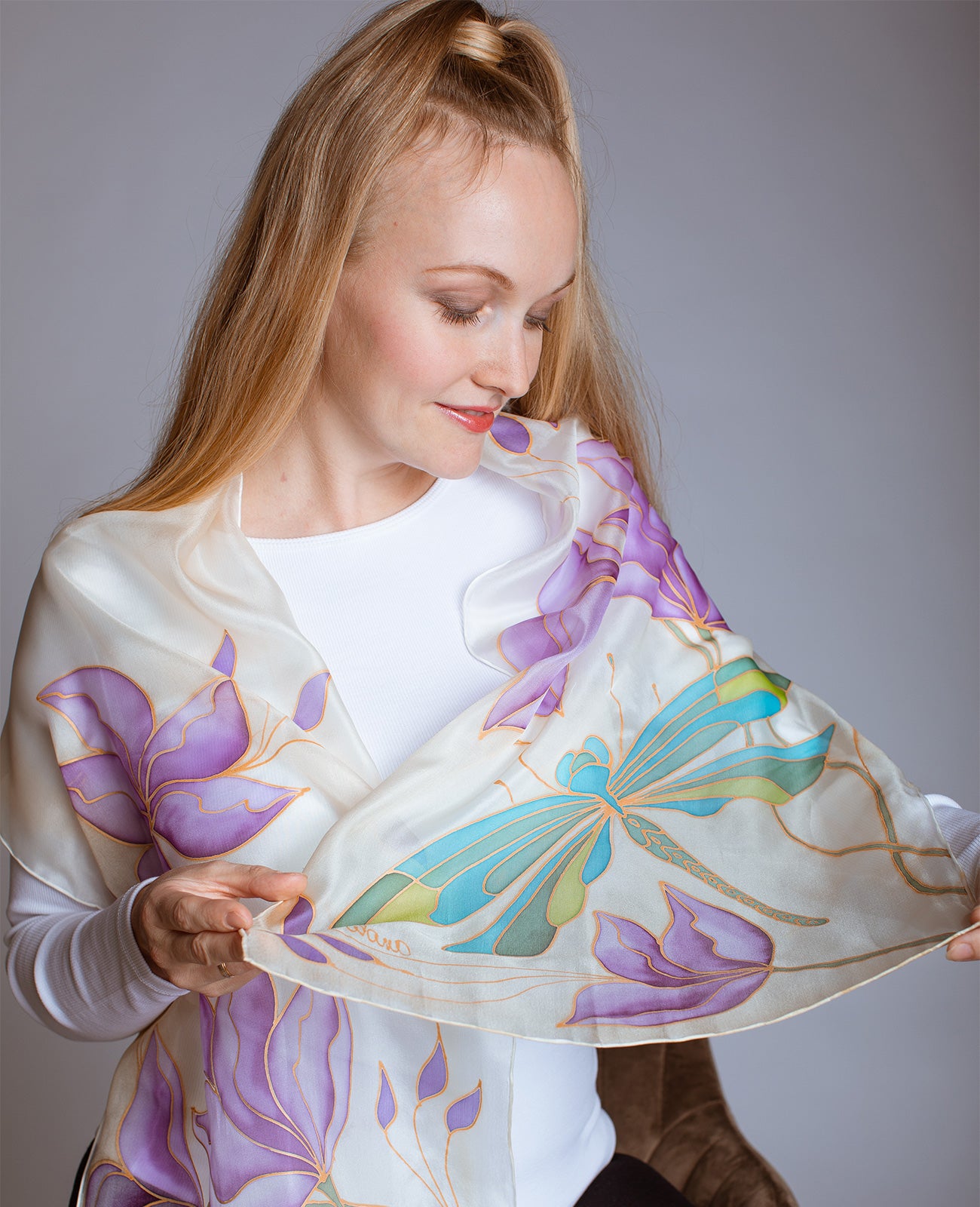 Beautiful Dragonfly Hand Painted Silk Scarf