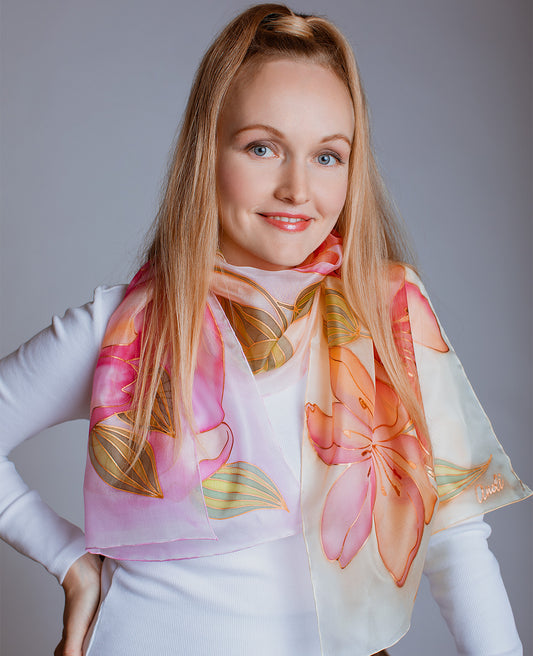 Beutiful Flowers Hand Painted Silk Scarf