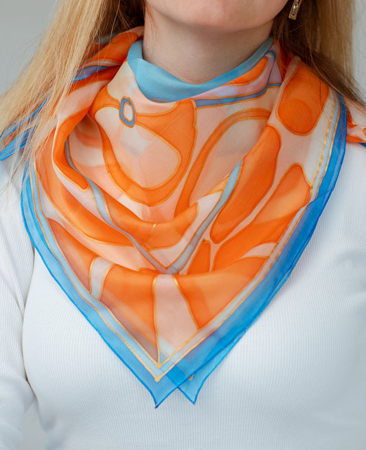 Apples (orange-blue) Hand Painted Silk Shawl