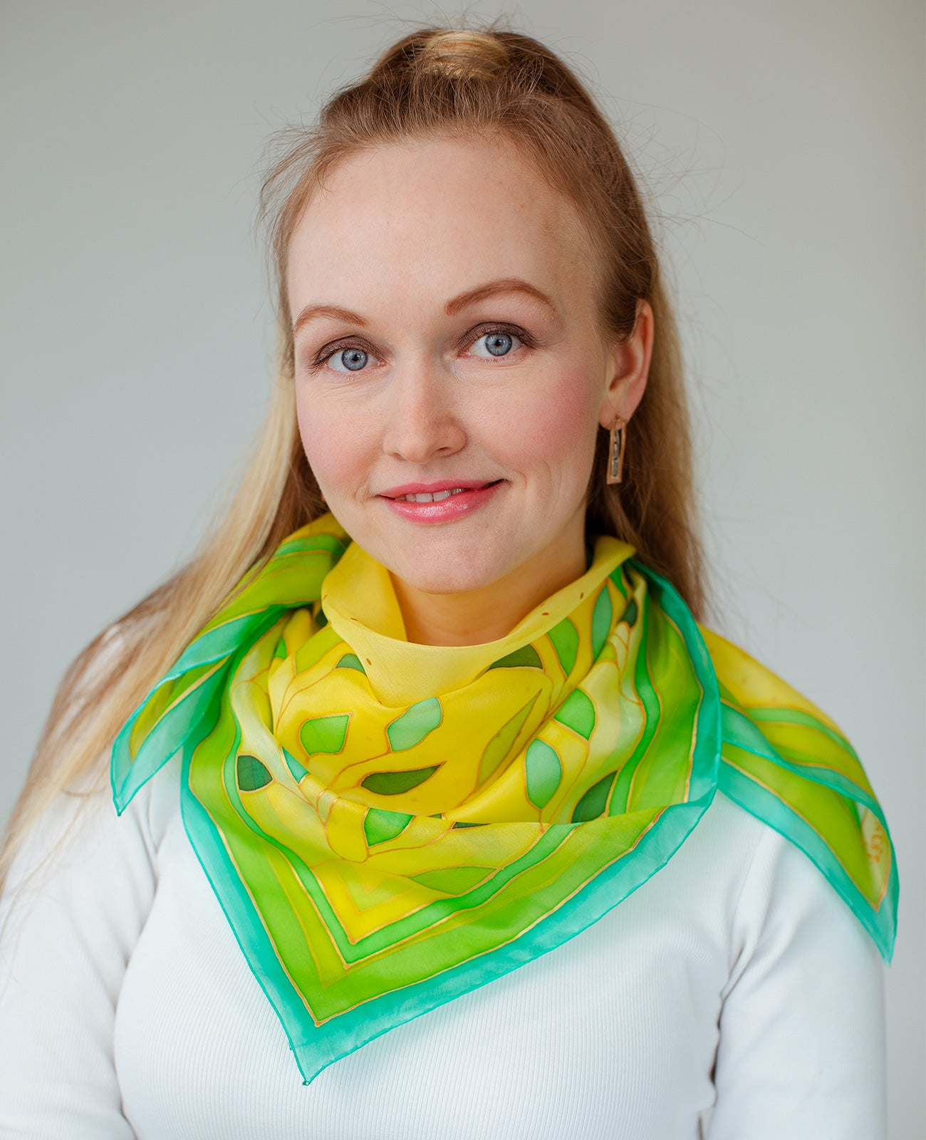 Green leaves Hand Painted Silk Shawl