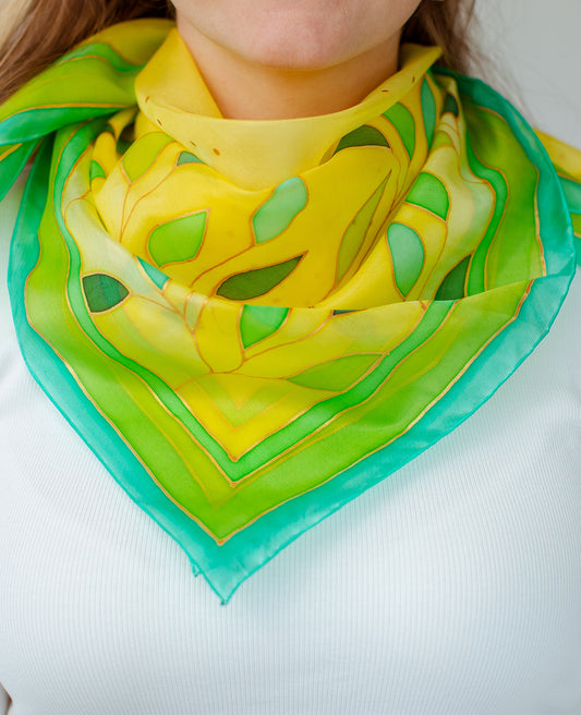 Green leaves Hand Painted Silk Shawl
