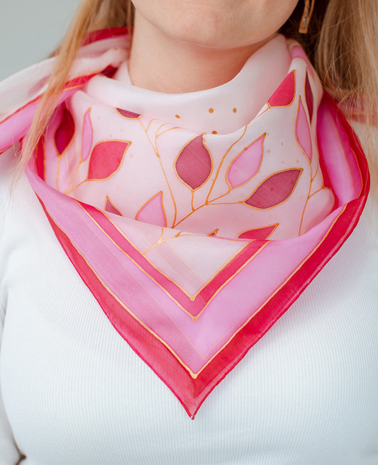 Red Leaves Hand Painted Silk Shawl