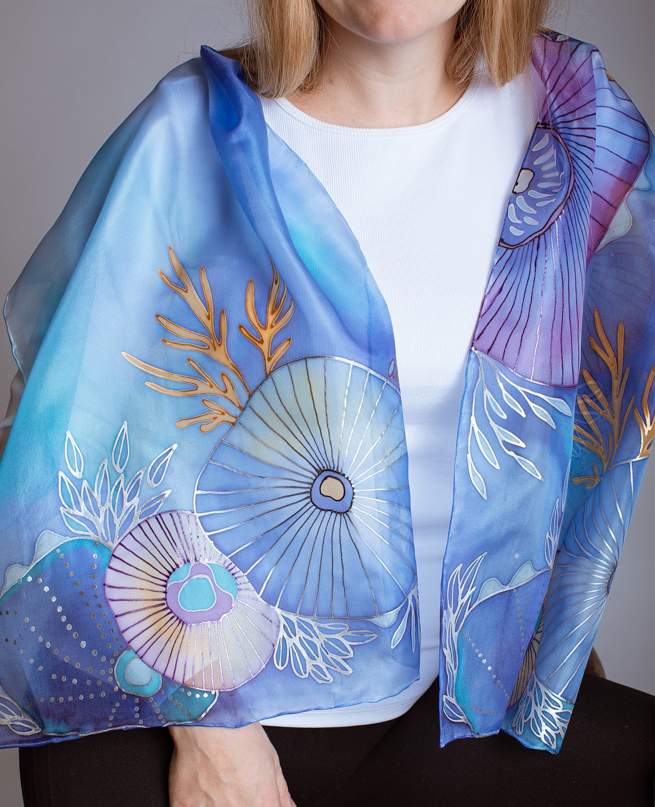 Deep Sea Hand Painted Silk Scarf