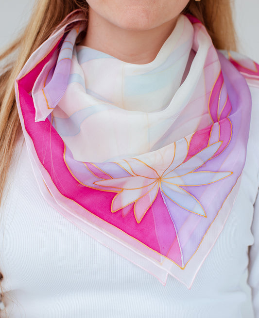 Delicate motif Hand Painted Silk Shawl
