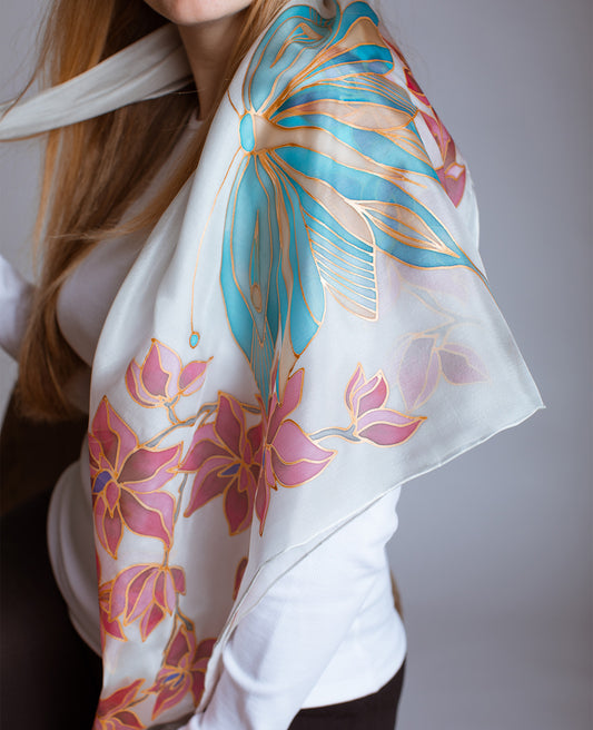 Luxury Butterfly Hand Painted Silk Shawl