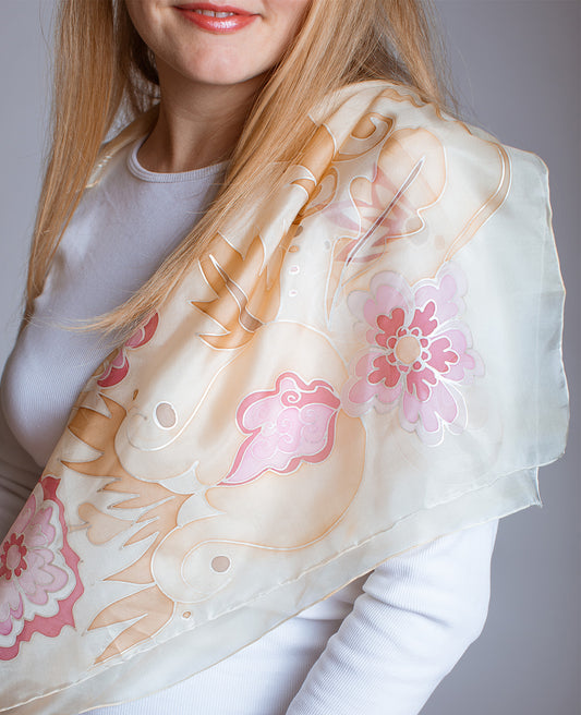 Retro style Hand Painted Silk Shawl