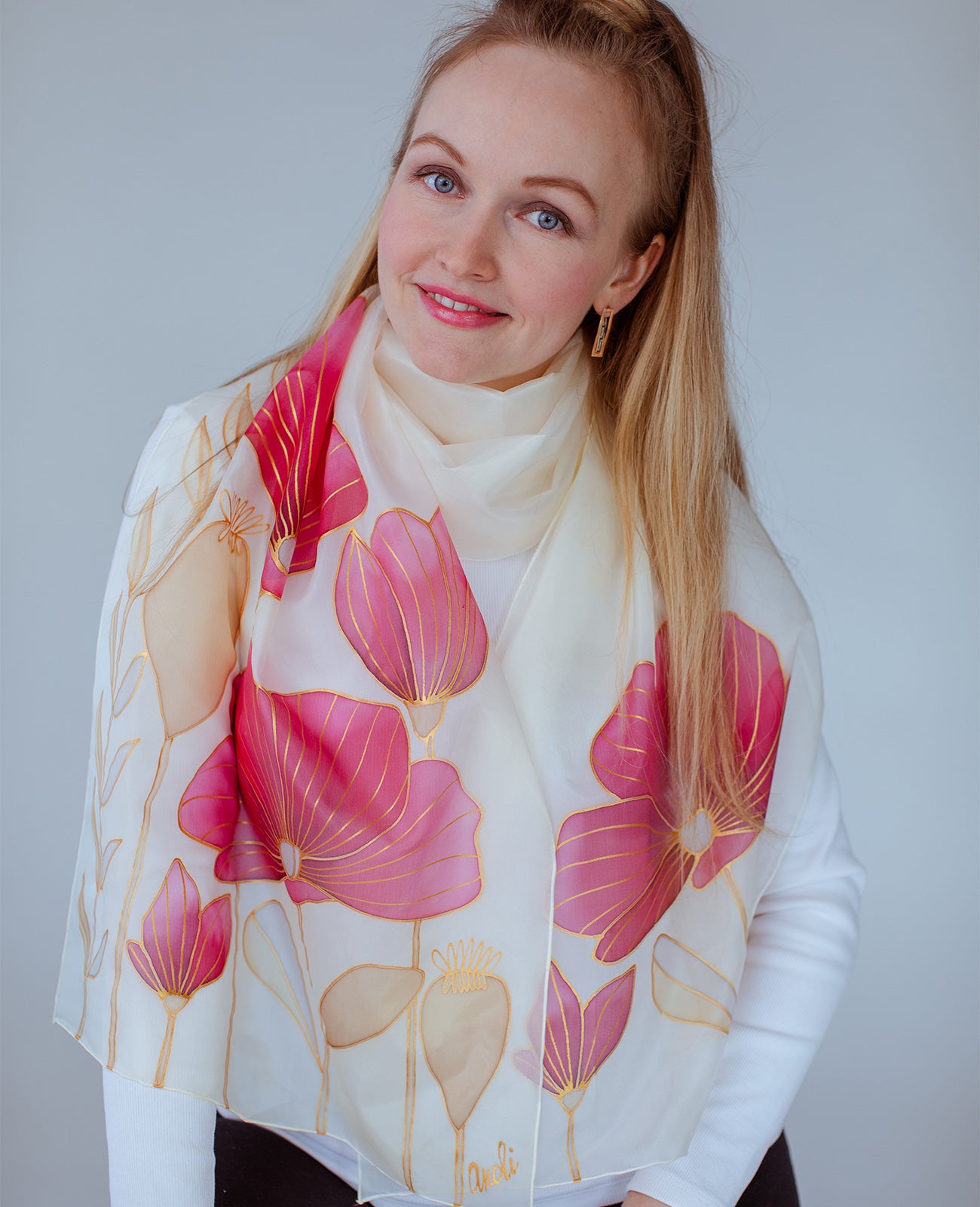 Red poppy Hand Painted Silk Scarf