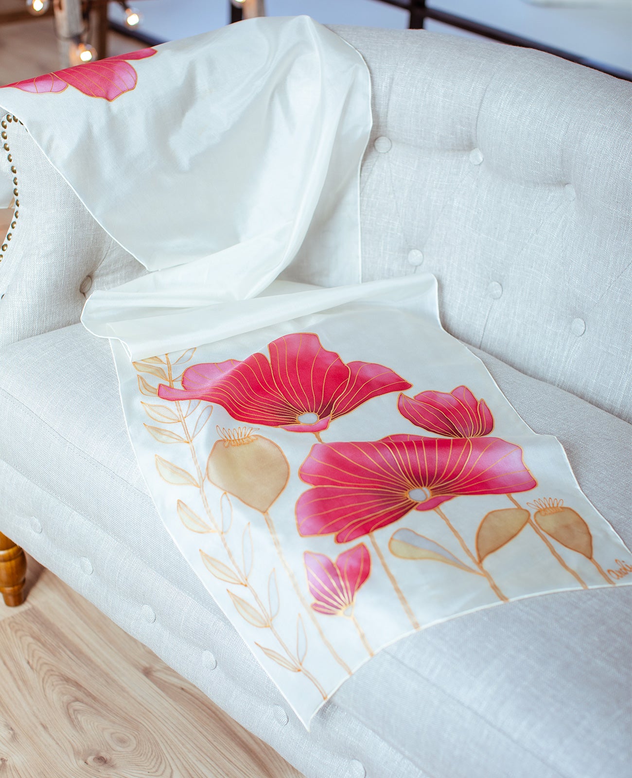 Red poppy Hand Painted Silk Scarf