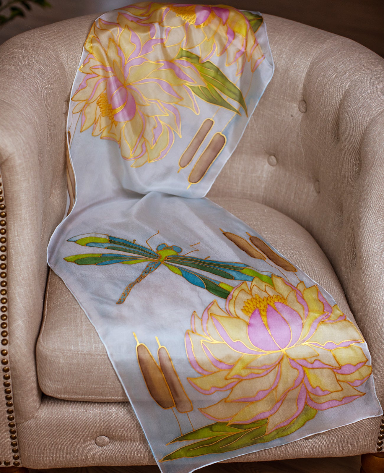 Beautiful Dragonfly Hand Painted Silk Scarf