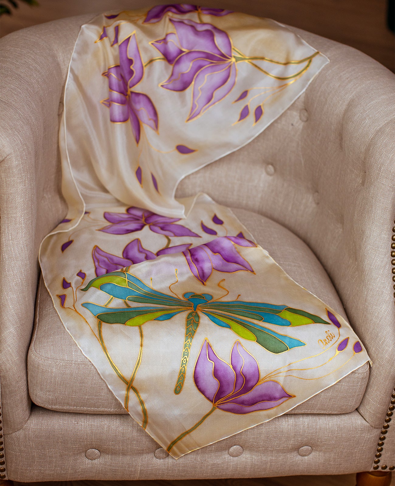 Beautiful Dragonfly Hand Painted Silk Scarf