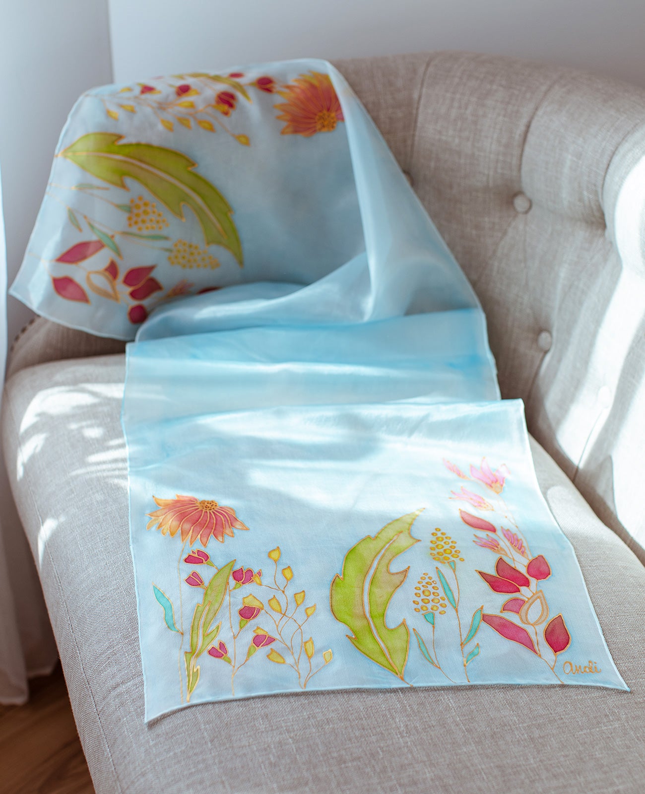 Spring 2 Hand Painted Silk Scarf