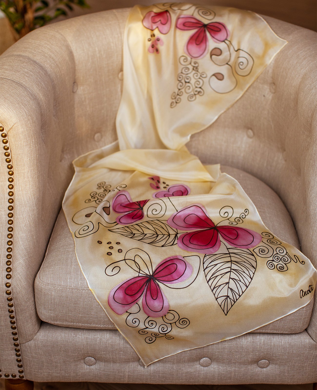 Love Hand Painted Silk Scarf