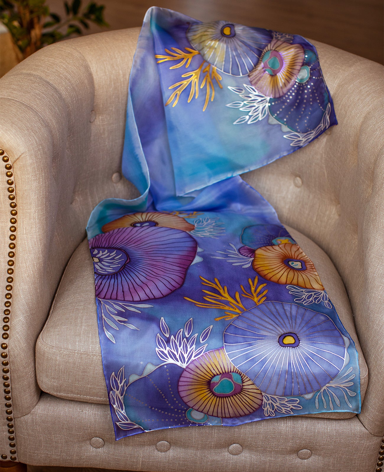 Deep Sea Hand Painted Silk Scarf