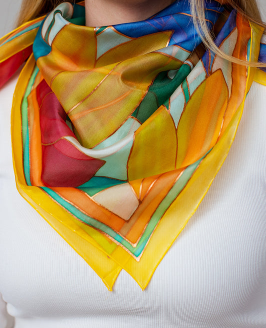 Colorful Summer Hand Painted Silk Shawl