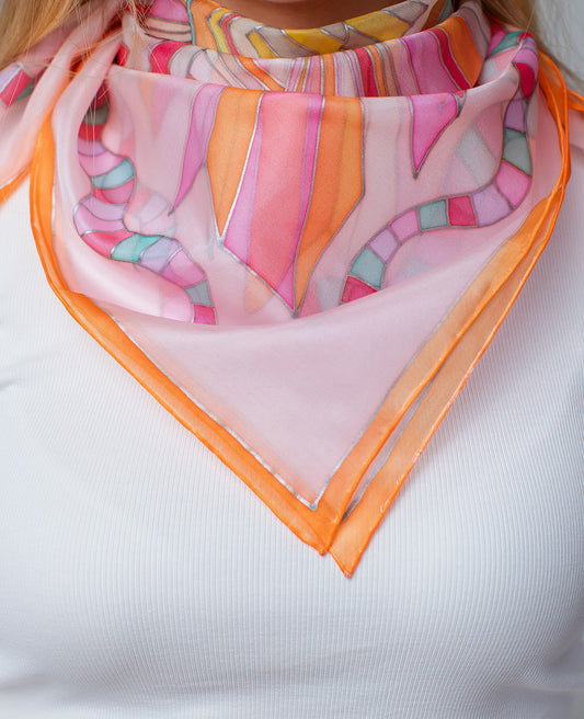 Pink-orange Abstraction Hand Painted Silk Shawl