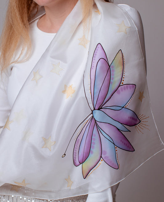 Purple Butterfly Hand Painted Silk Shawl