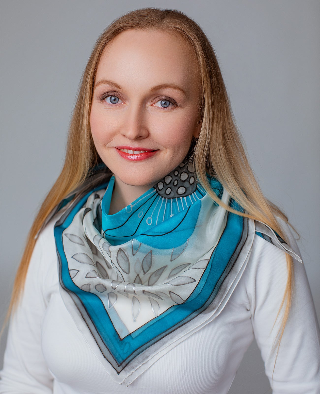Turquoise Abstraction Hand Painted Silk Shawl