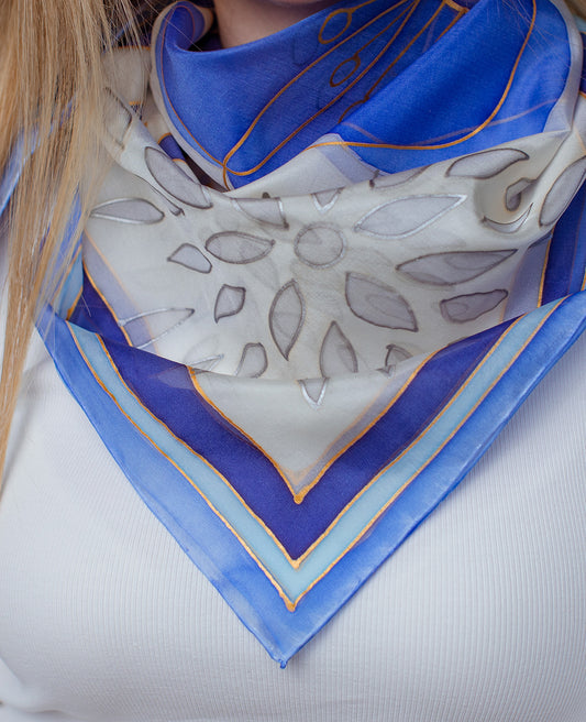 Blue Abstraction Hand Painted Silk Shawl