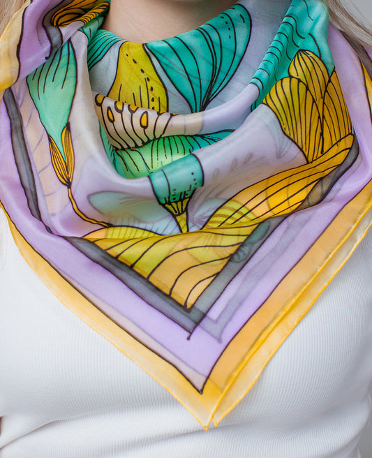 Nature Motif 3 Hand Painted Silk Shawl