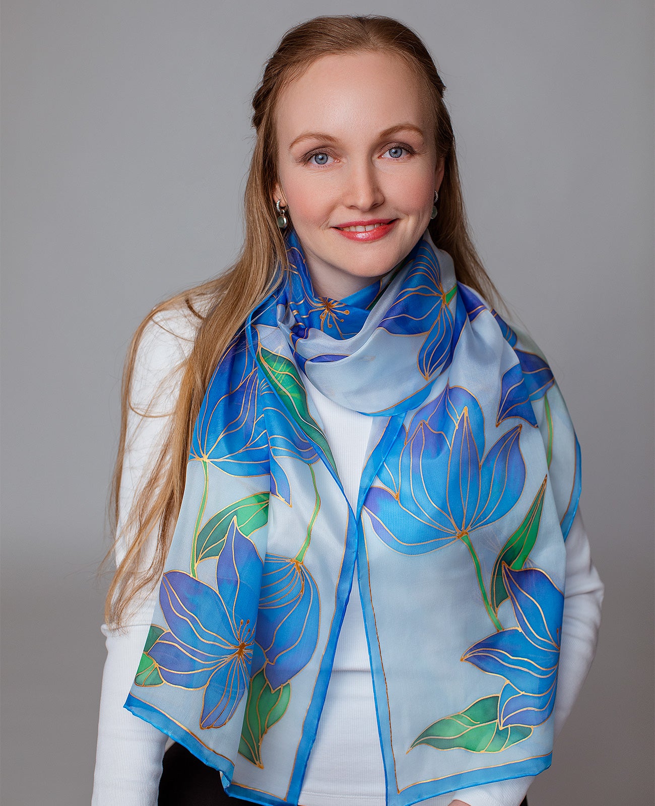 Delicate Flowers Hand Painted Silk Scarf