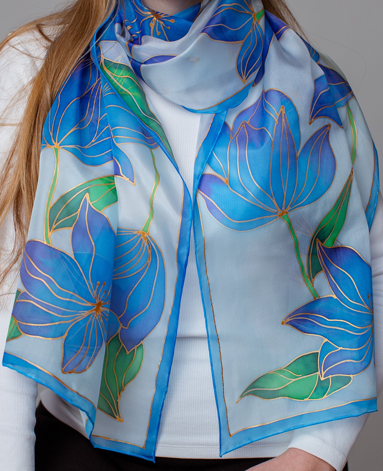 Delicate Flowers Hand Painted Silk Scarf