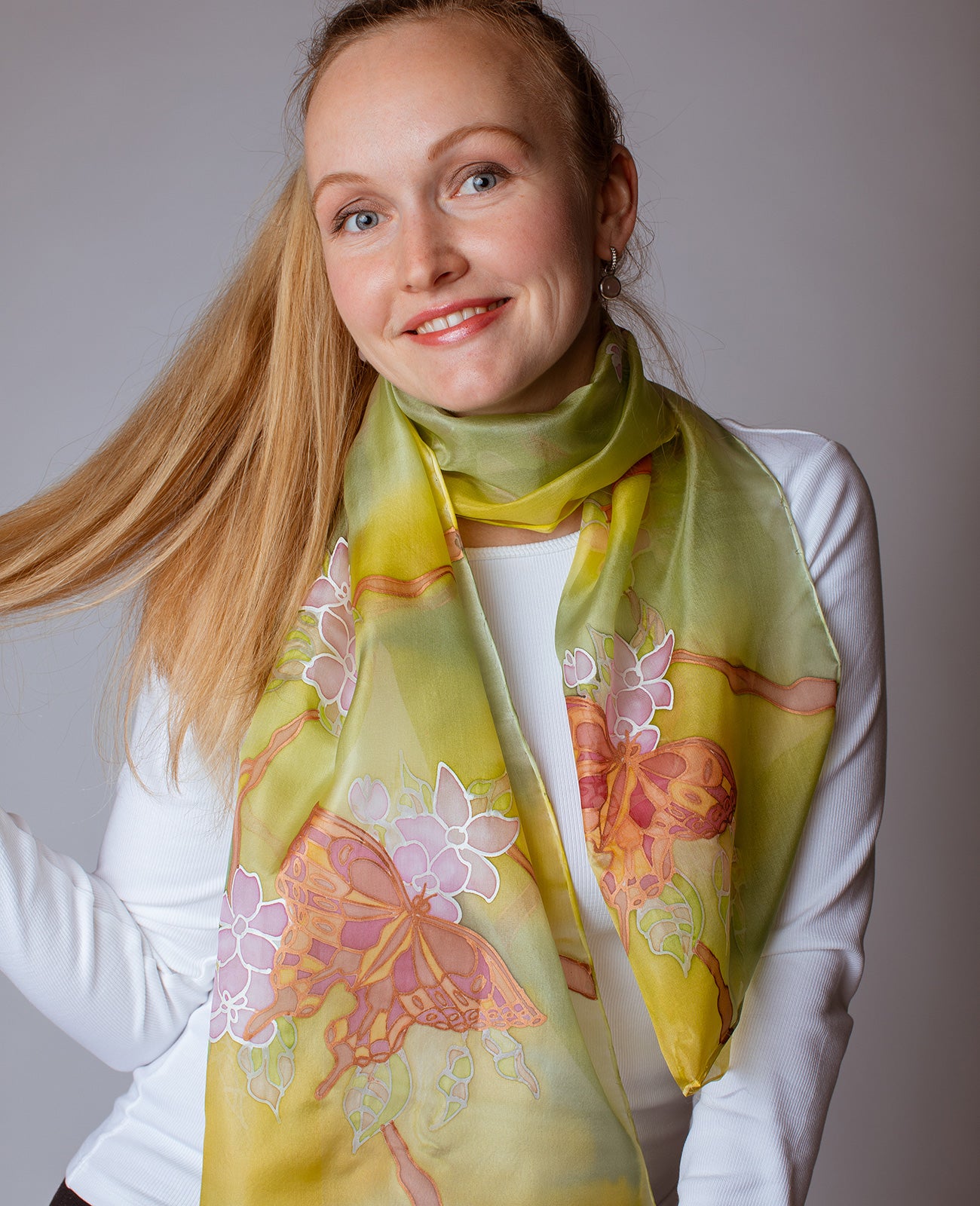 Butterfly (green) Hand Painted Silk Scarf