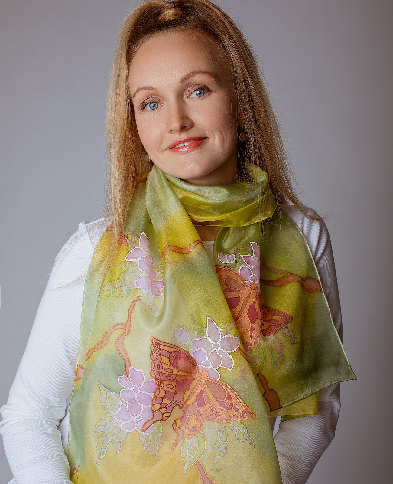 Butterfly (green) Hand Painted Silk Scarf