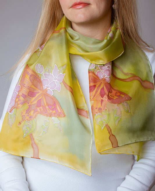 Butterfly (green) Hand Painted Silk Scarf