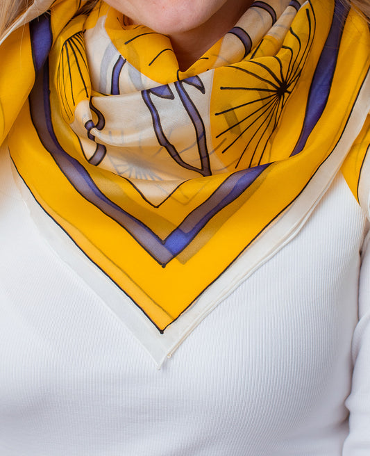 Siidirätik Sinine/kollane Abstraktsioon