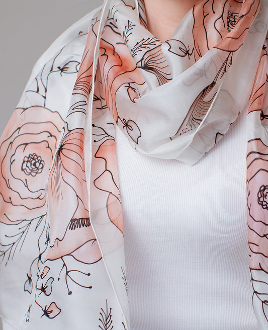 Delicate Flowers (2) Hand Painted Silk Scarf