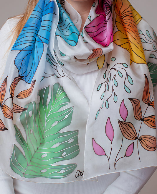Colorful Summer Hand Painted Silk Scarf