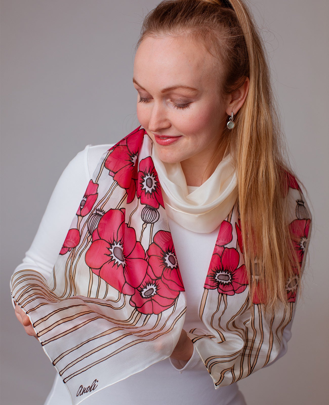 Red Poppies Hand Painted Silk Scarf