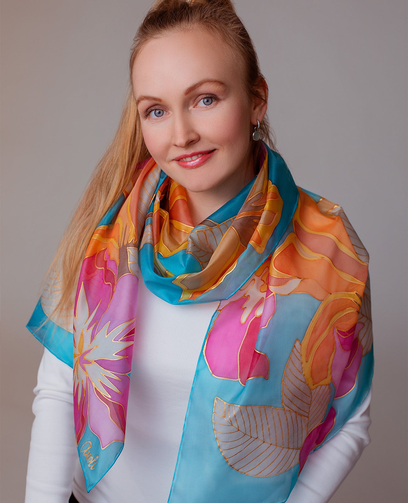 Bright Flowers 2 Hand Painted Silk Scarf