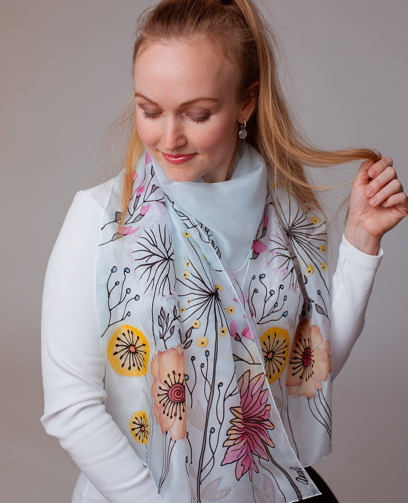 Field Flowers Hand Painted Silk Scarf