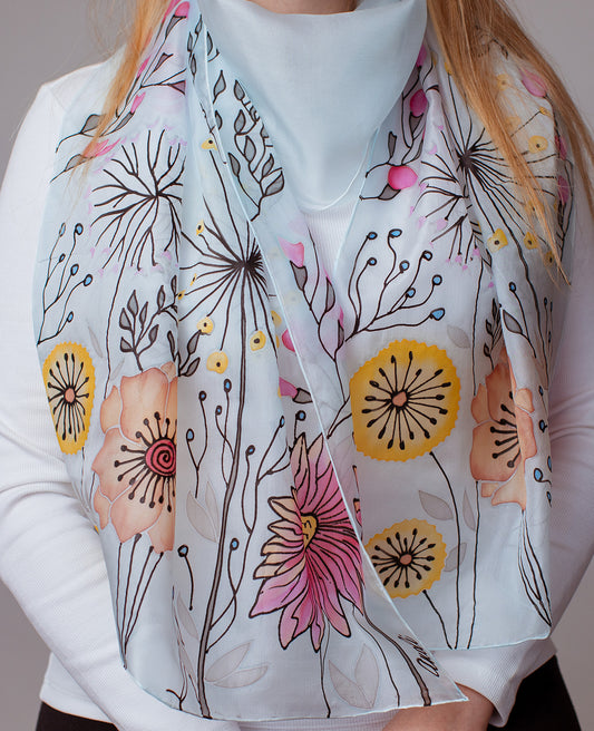 Field Flowers Hand Painted Silk Scarf