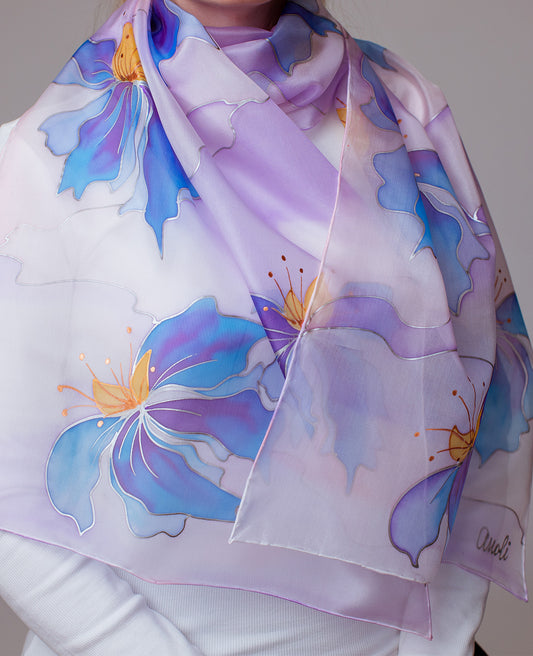 Iris Hand Painted Silk Scarf