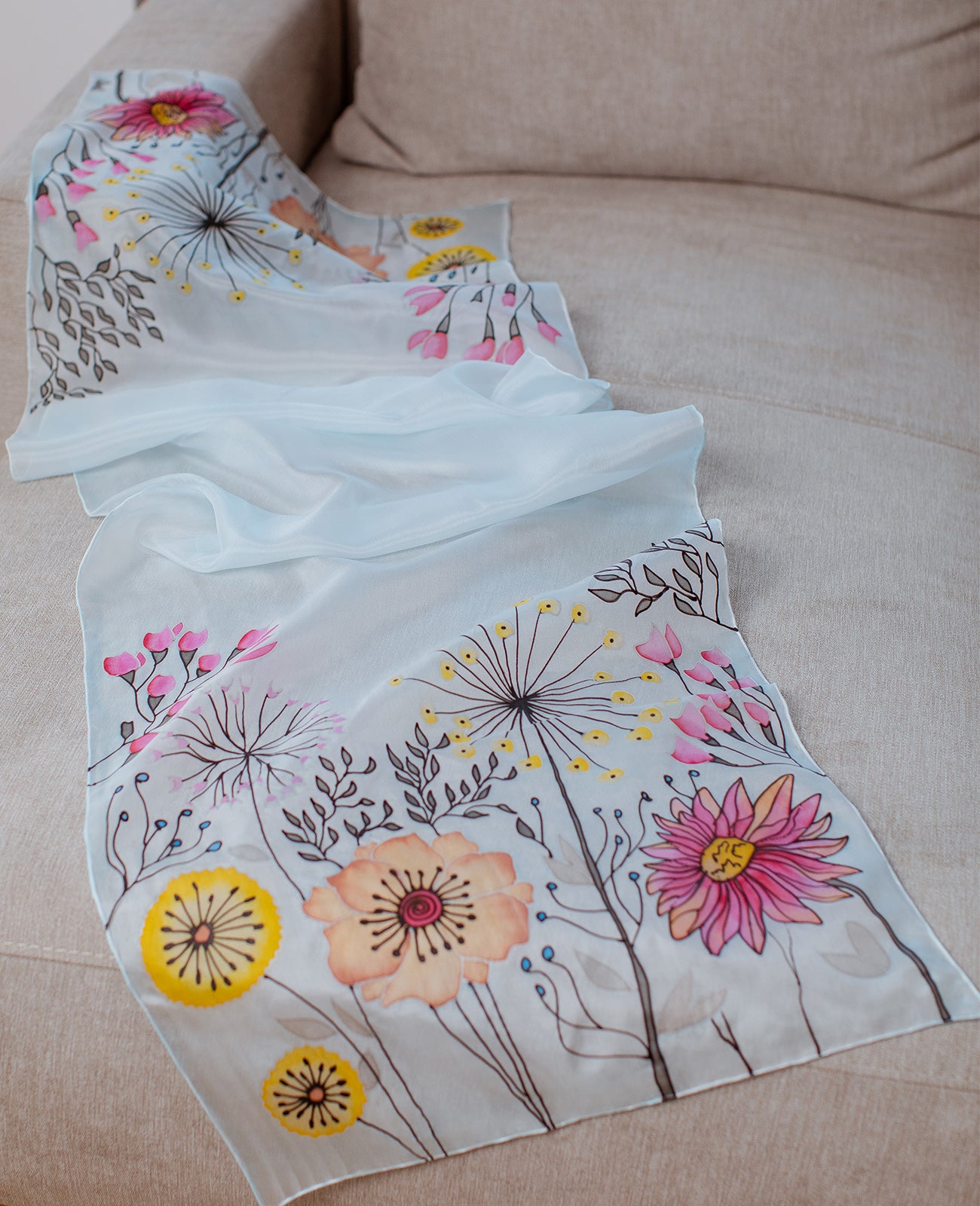 Field Flowers Hand Painted Silk Scarf