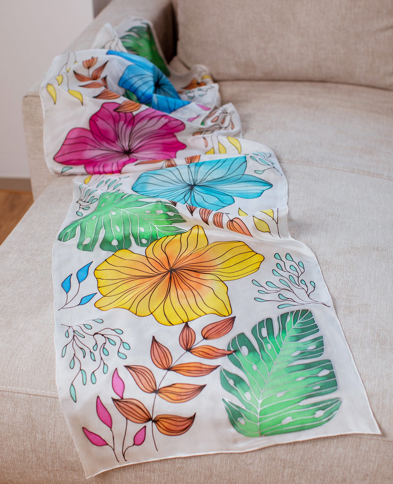 Colorful Summer Hand Painted Silk Scarf