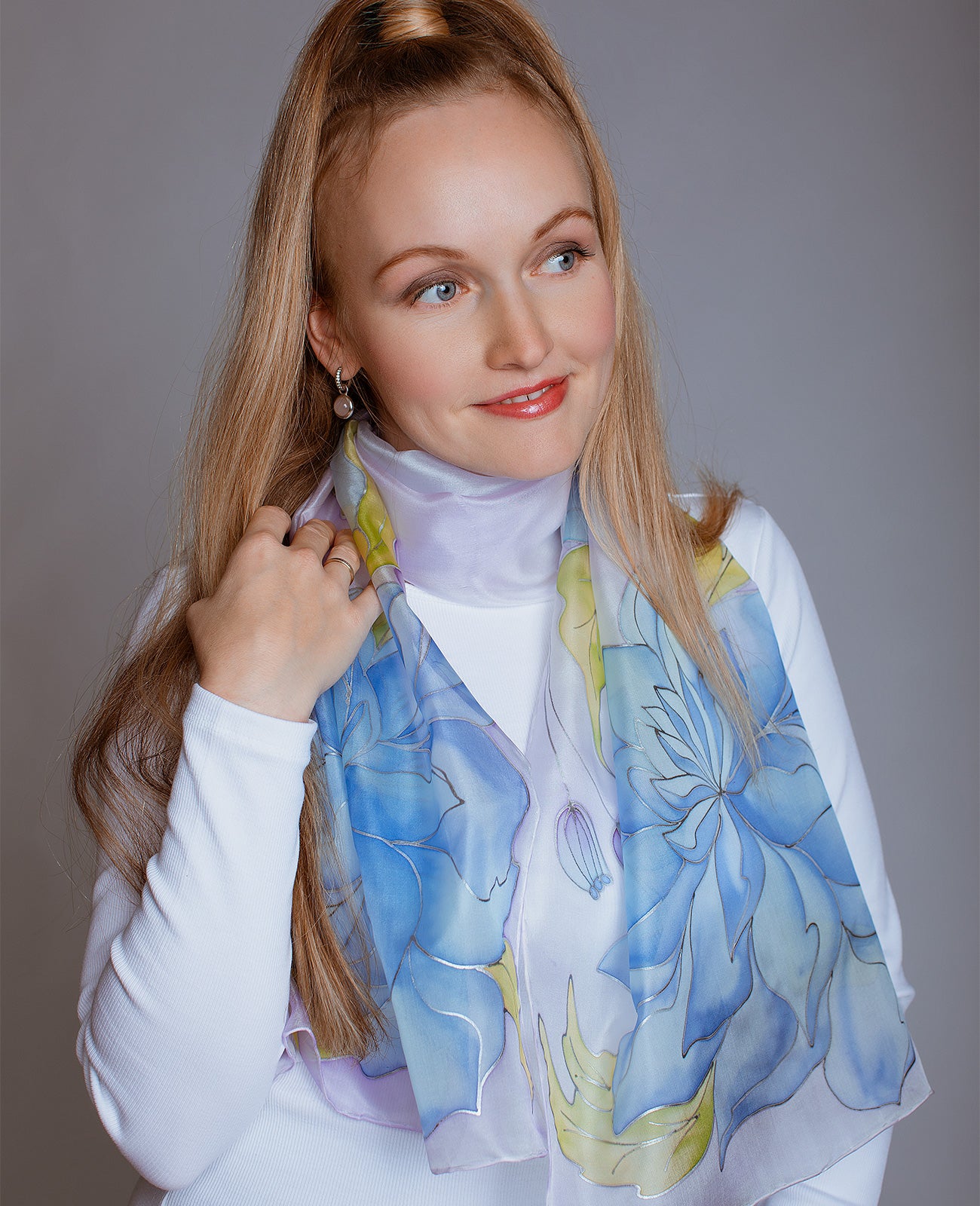 Delicate Peony Hand Painted Silk Scarf