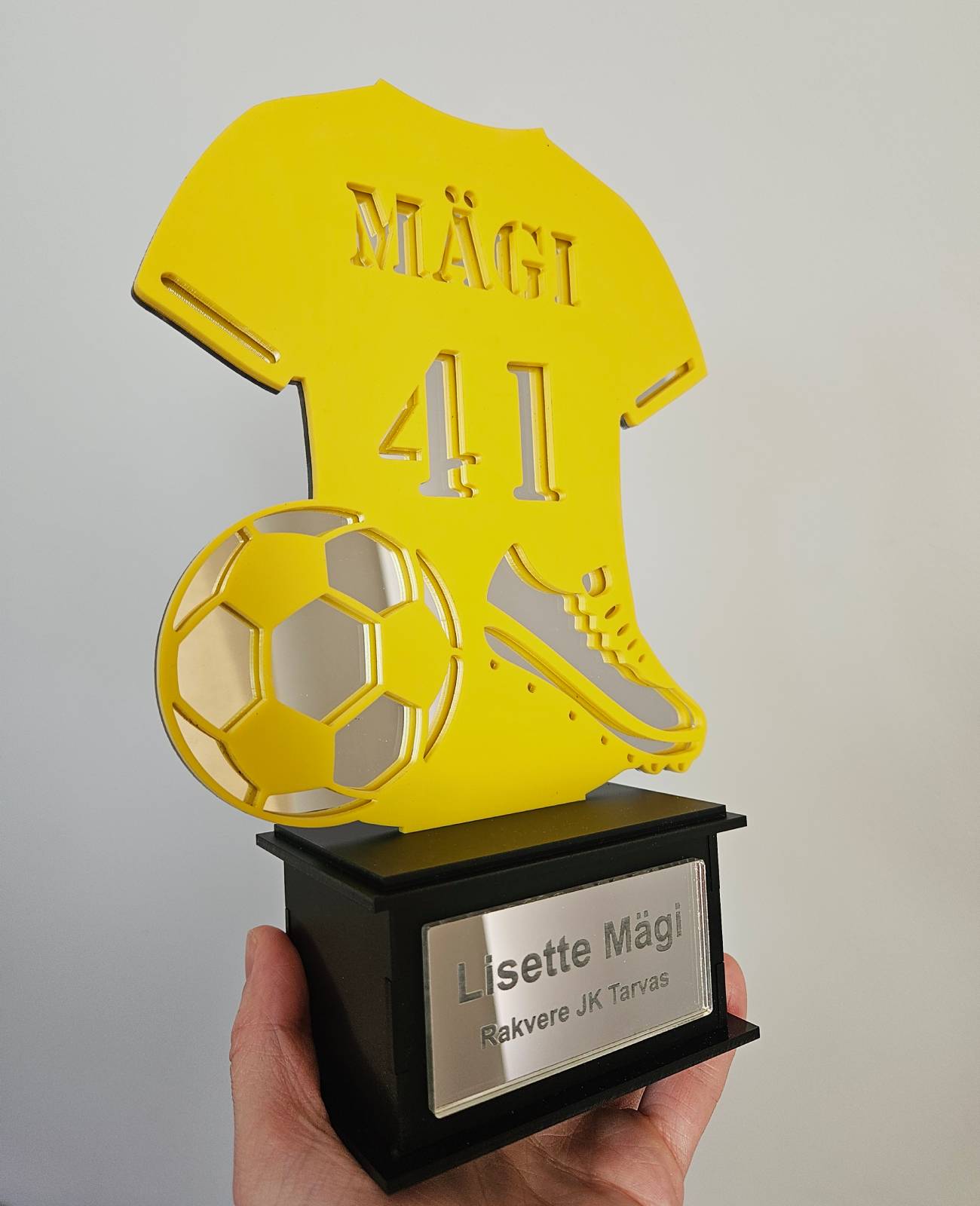 Football trophy with engraving