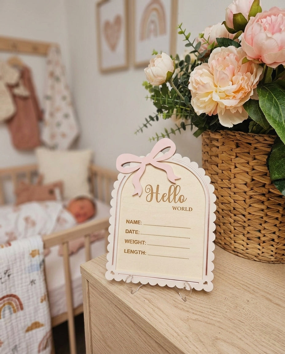 Wooden sign "Hello, World" – a gift for a baby