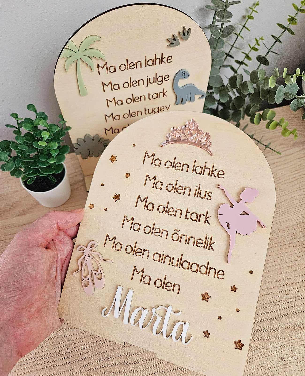 Personaalne puidust afirmatsioonitahvel lastele "Baleriin"