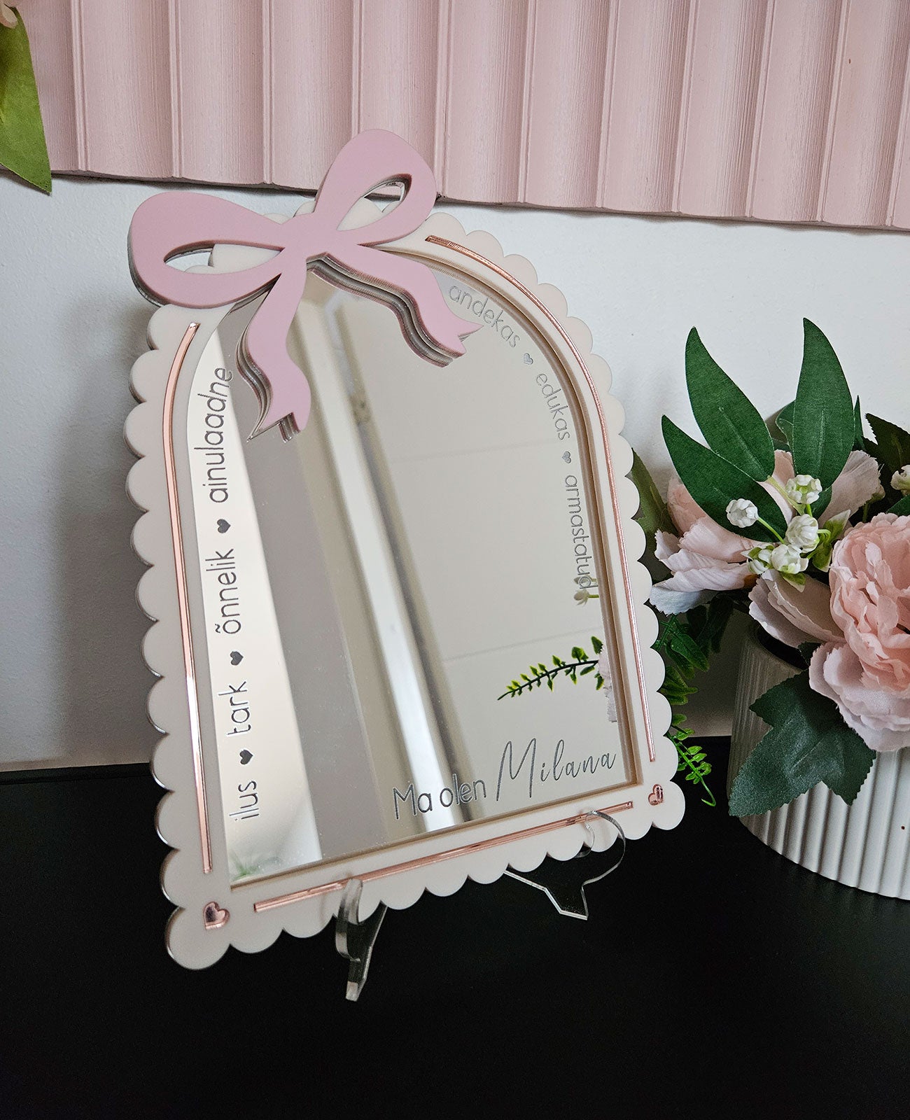 Personal affirmation mirror "Luxurious bow" (With your name)