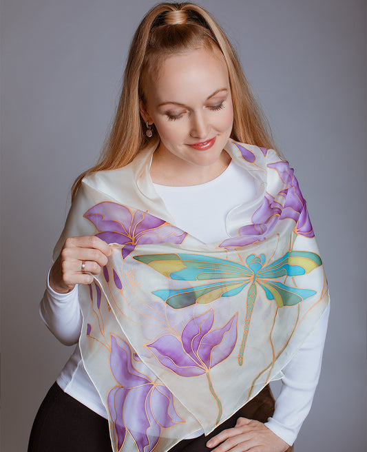 Beautiful Dragonfly Hand Painted Silk Scarf