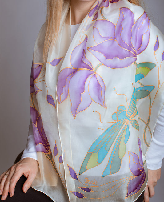 Beautiful Dragonfly Hand Painted Silk Scarf