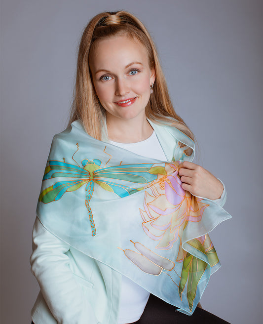 Beautiful Dragonfly Hand Painted Silk Scarf